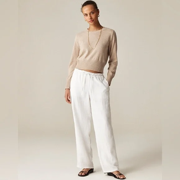 J. Crew Cashmere shrunken crewneck sweater Heather Stone Tan Size Medium NWT - Picture 2 of 10